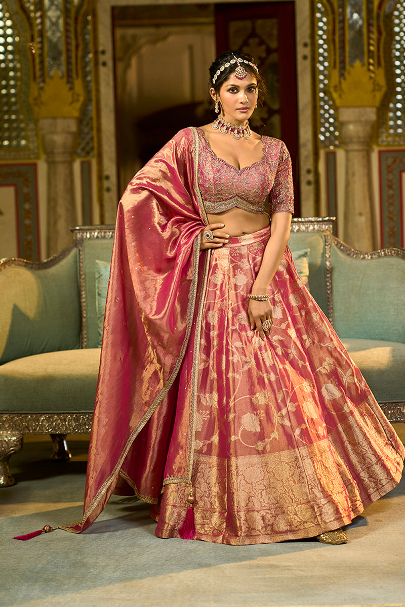 Pink Silk Blend Embroidered Flared Lehenga Choli With Dupatta PKSKD2864