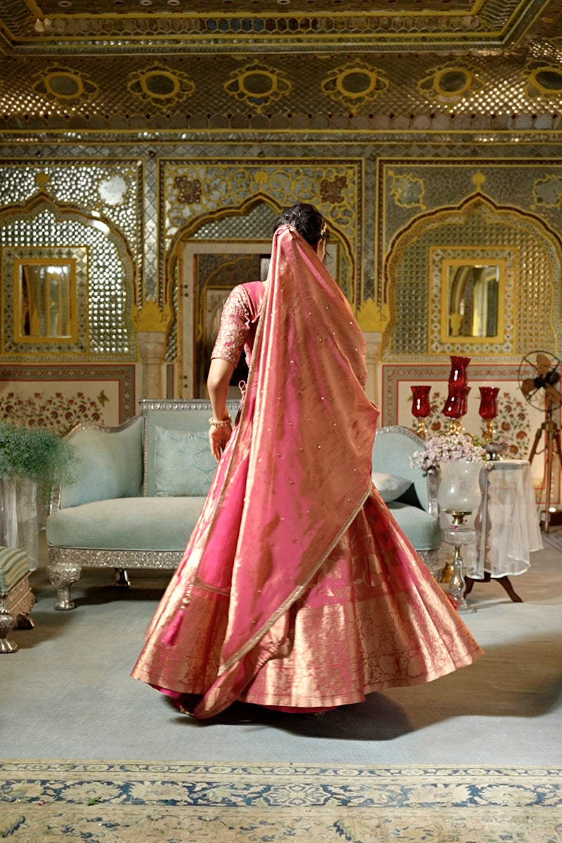 Pink Silk Blend Embroidered Flared Lehenga Choli With Dupatta PKSKD2864