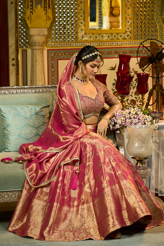 Pink Silk Blend Embroidered Flared Lehenga Choli With Dupatta PKSKD2864