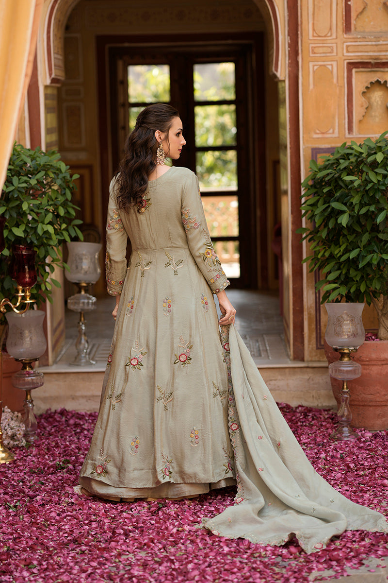 Grey Silk Blend Embroidered Anarkali Kurta Skirt with Dupatta PKSKD2866