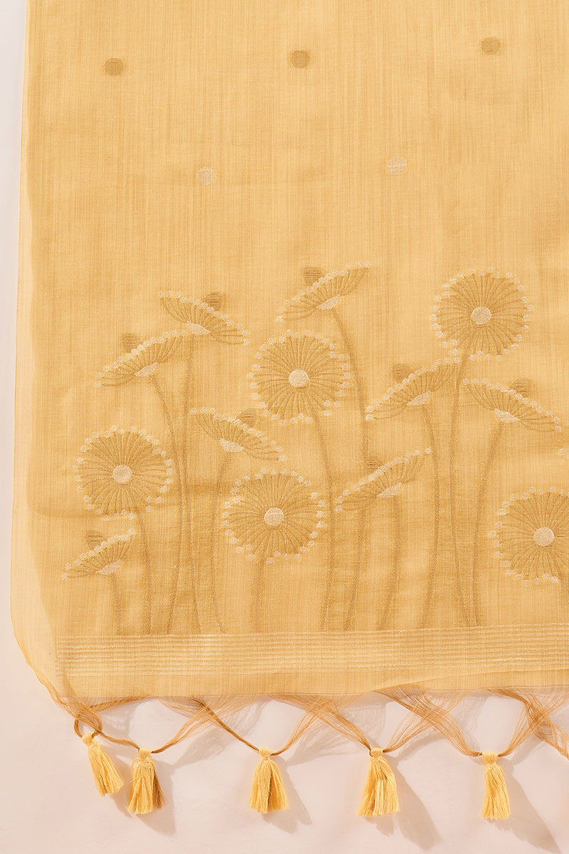 Yellow Chanderi Woven Design Straight Kurta Trouser with Dupatta PKSKD2904