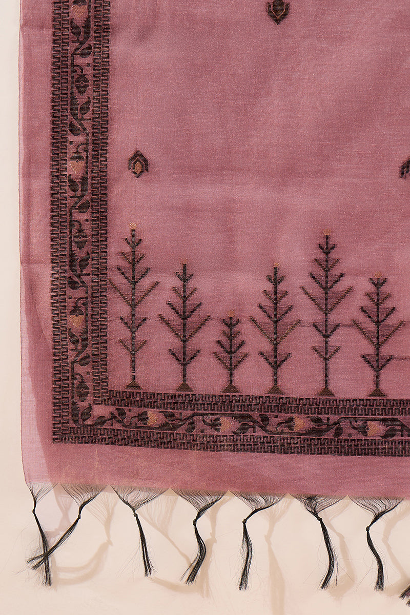 Mauve Chanderi Woven Design Straight Kurta Trouser with Dupatta PKSKD2909