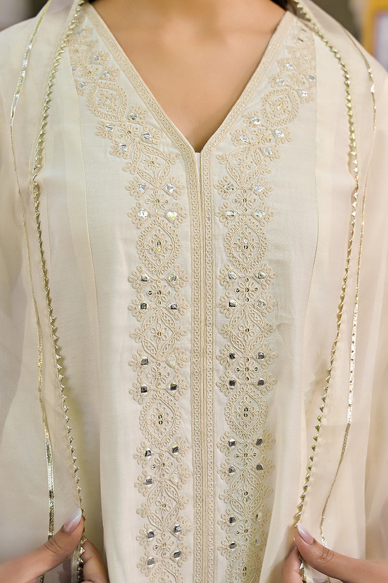 Off White Silk Blend Solid Embroidered A-Line Kurta Trousers With Dupatta PKSKD2915