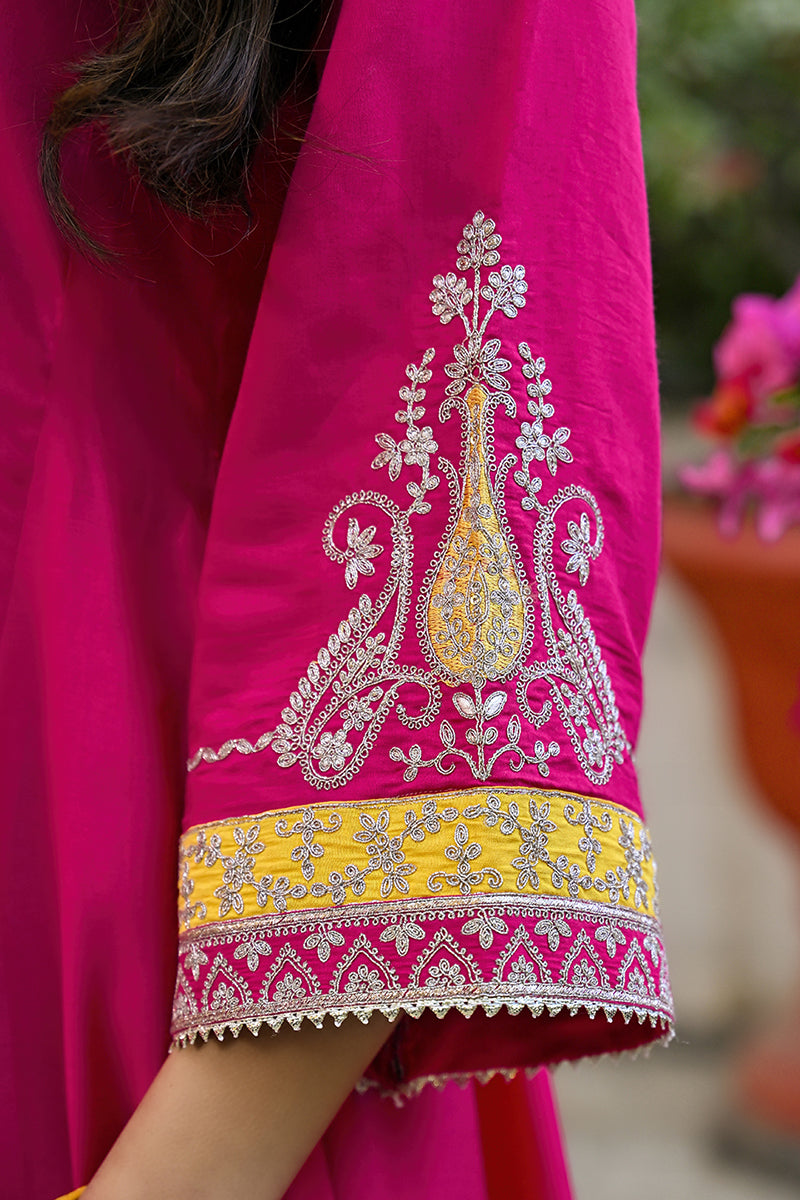 Pink Silk Blend Solid Embroidered Anarkali Kurta Salwar With Dupatta PKSKD2926