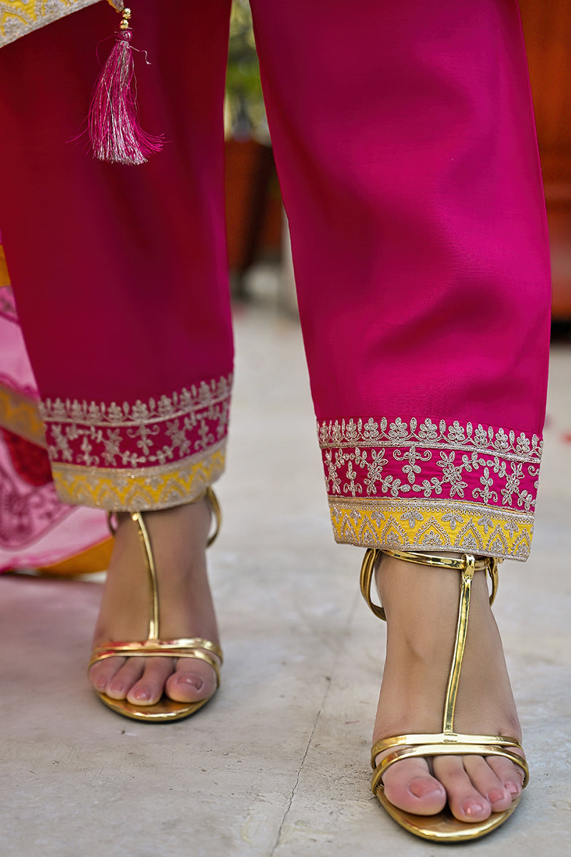 Pink Silk Blend Solid Embroidered Anarkali Kurta Salwar With Dupatta PKSKD2926