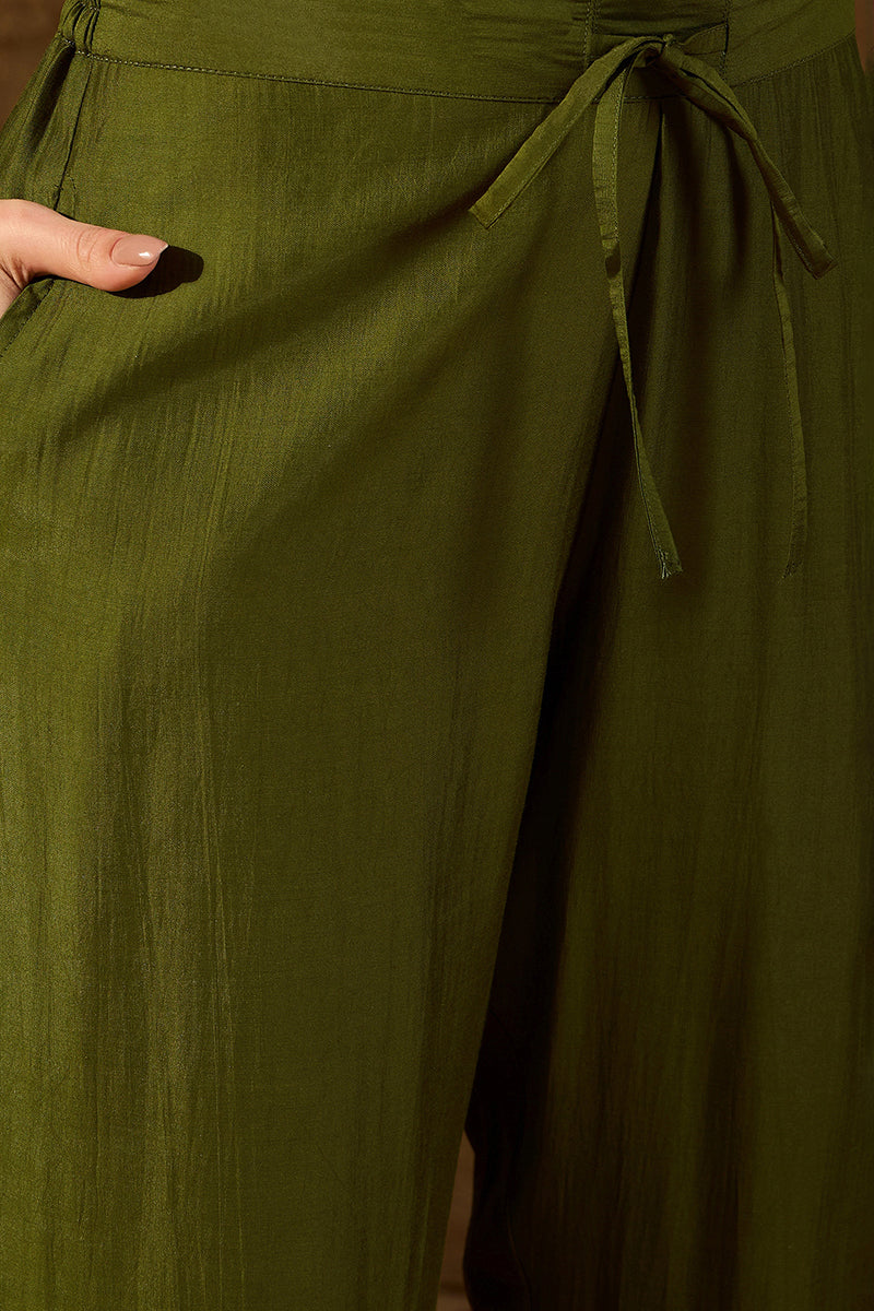 Green Silk Blend Embroidered A-Line Kurta Sets PKSKD2927