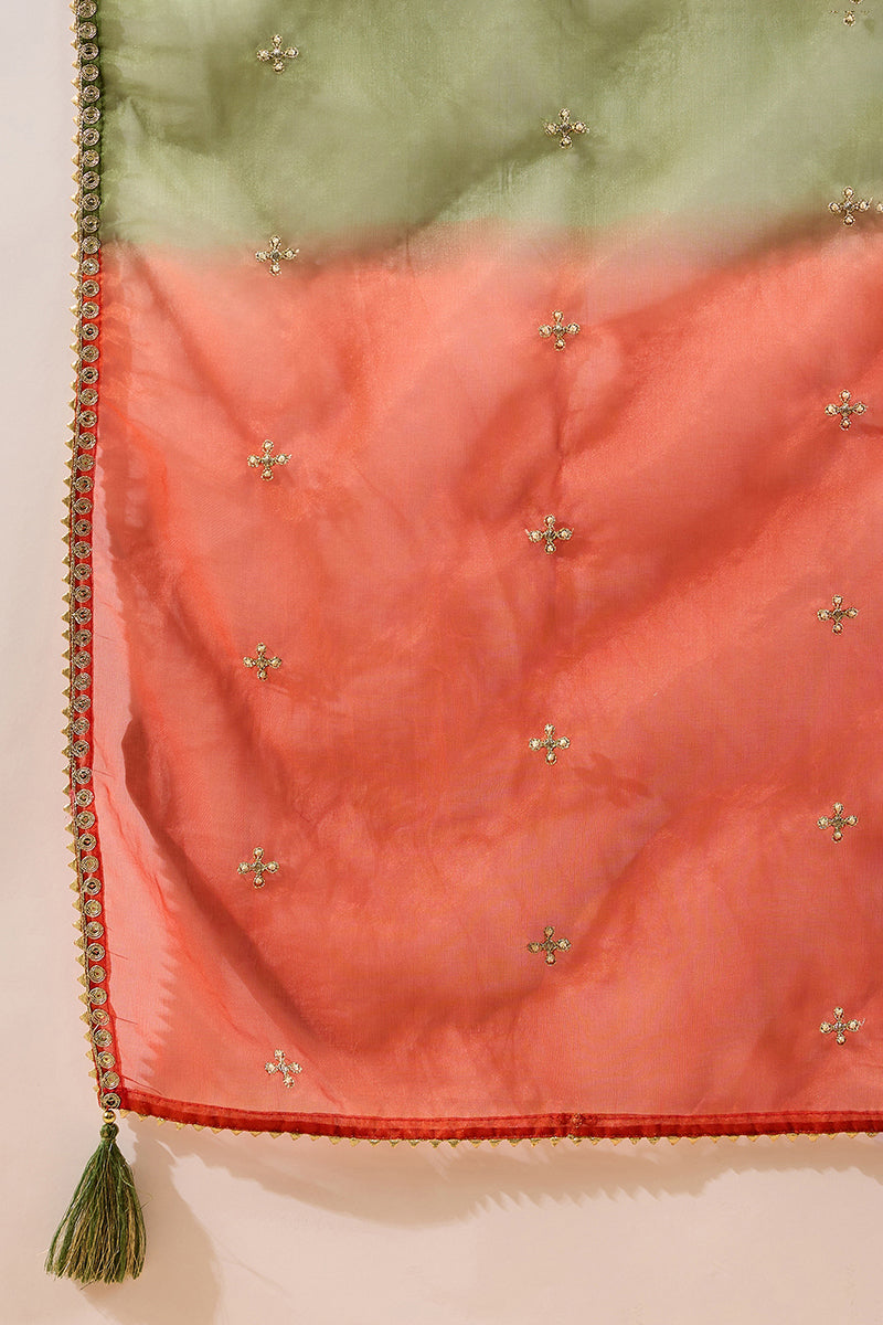 Green Silk Blend Embroidered A-Line Kurta Sets PKSKD2927