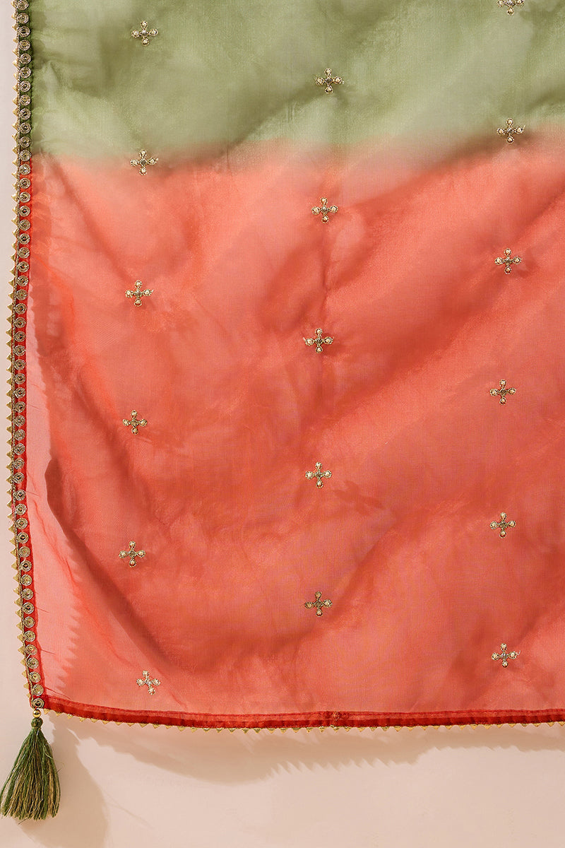 Green Silk Blend Embroidered A-Line Kurta Sets PKSKD2927