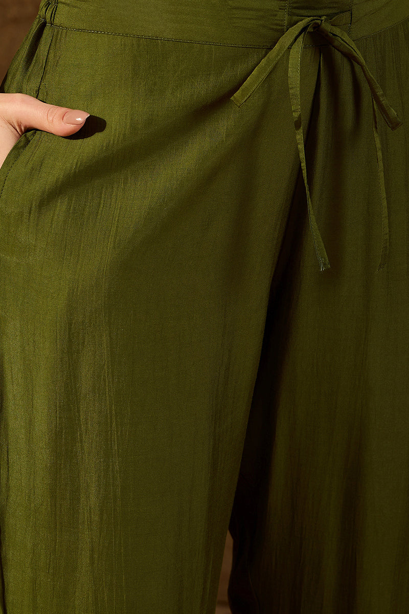Green Silk Blend Embroidered A-Line Kurta Sets PKSKD2927