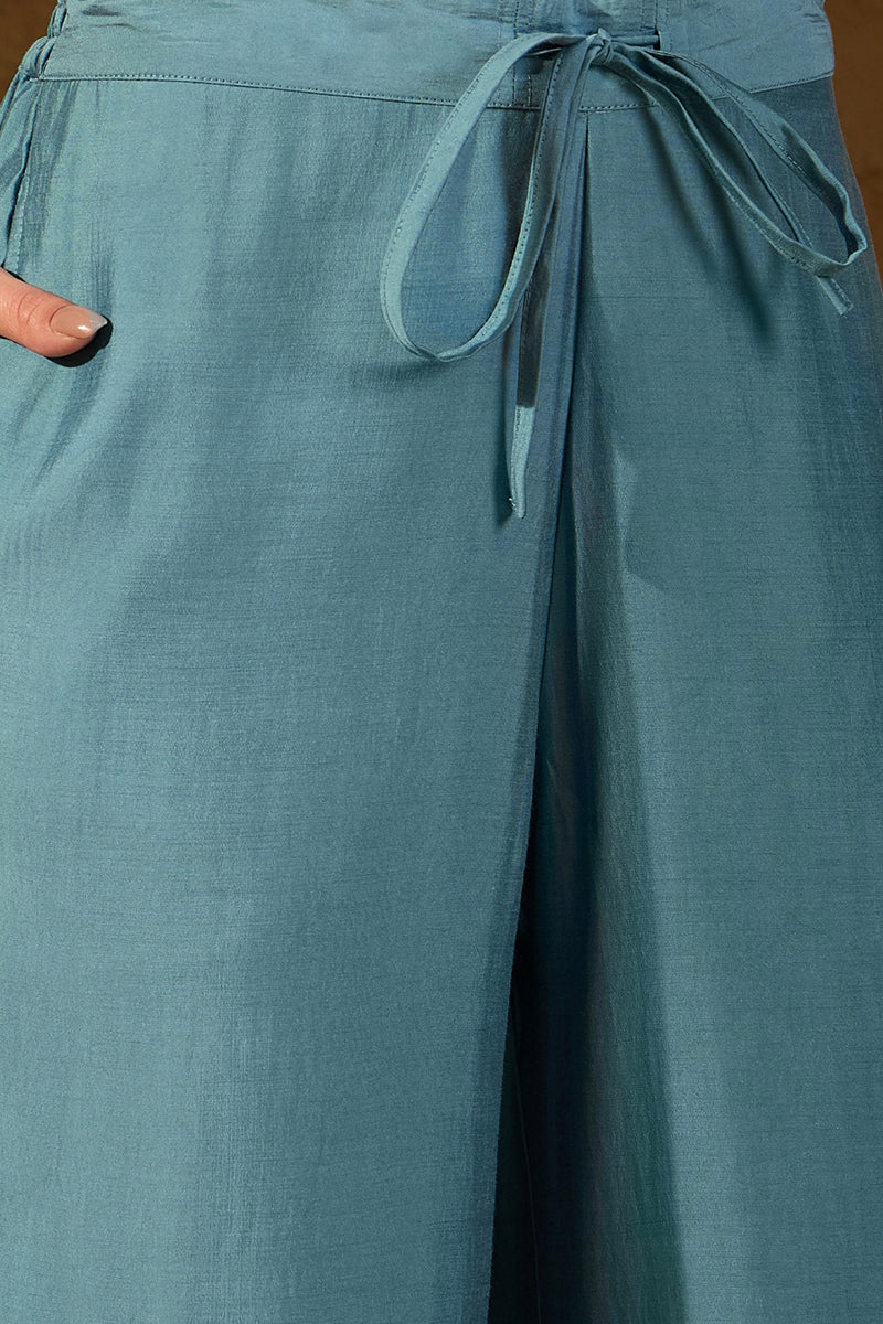 Blue Silk Blend Solid Embroidered Straight Kurta Trousers With Dupatta PKSKD2937