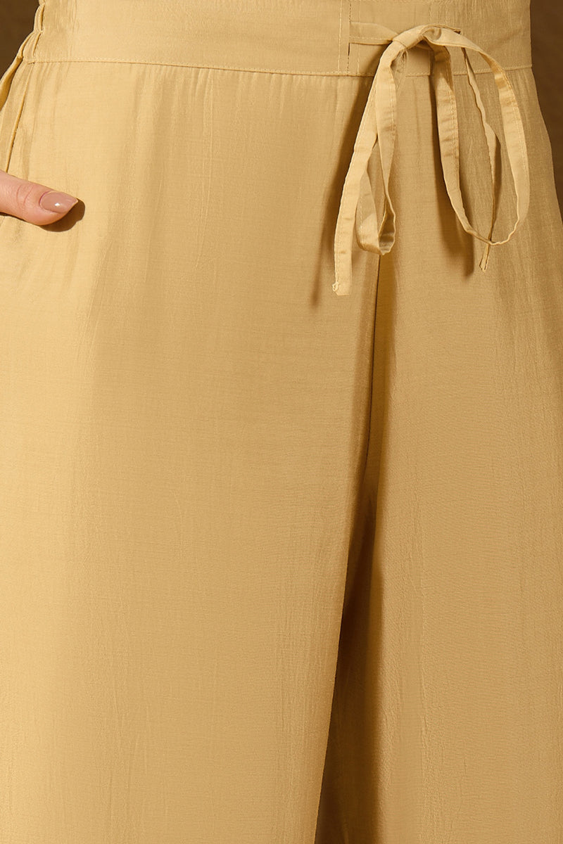Yellow Silk Blend Solid Embroidered Straight Kurta Trousers With Dupatta PKSKD2938