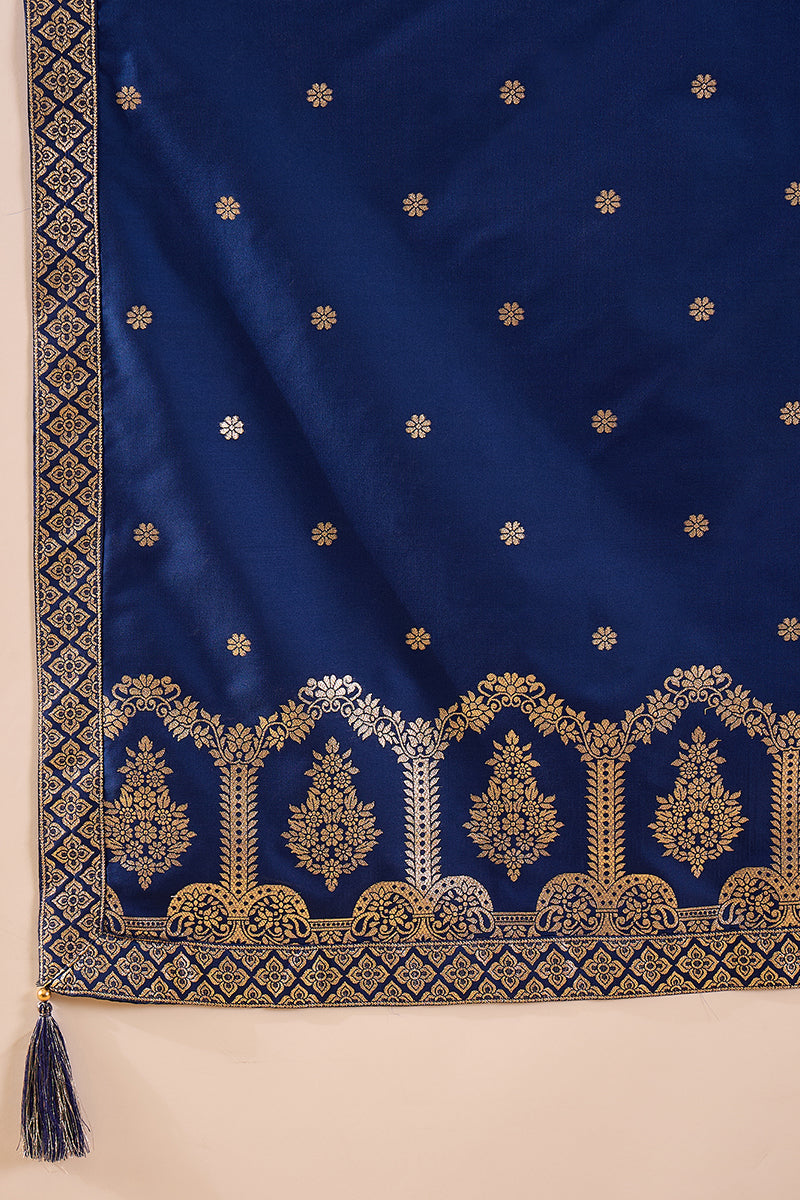 Blue Silk Blend Solid Embroidered Anarkali Kurta Bottom and Dupatta PKSKD3020