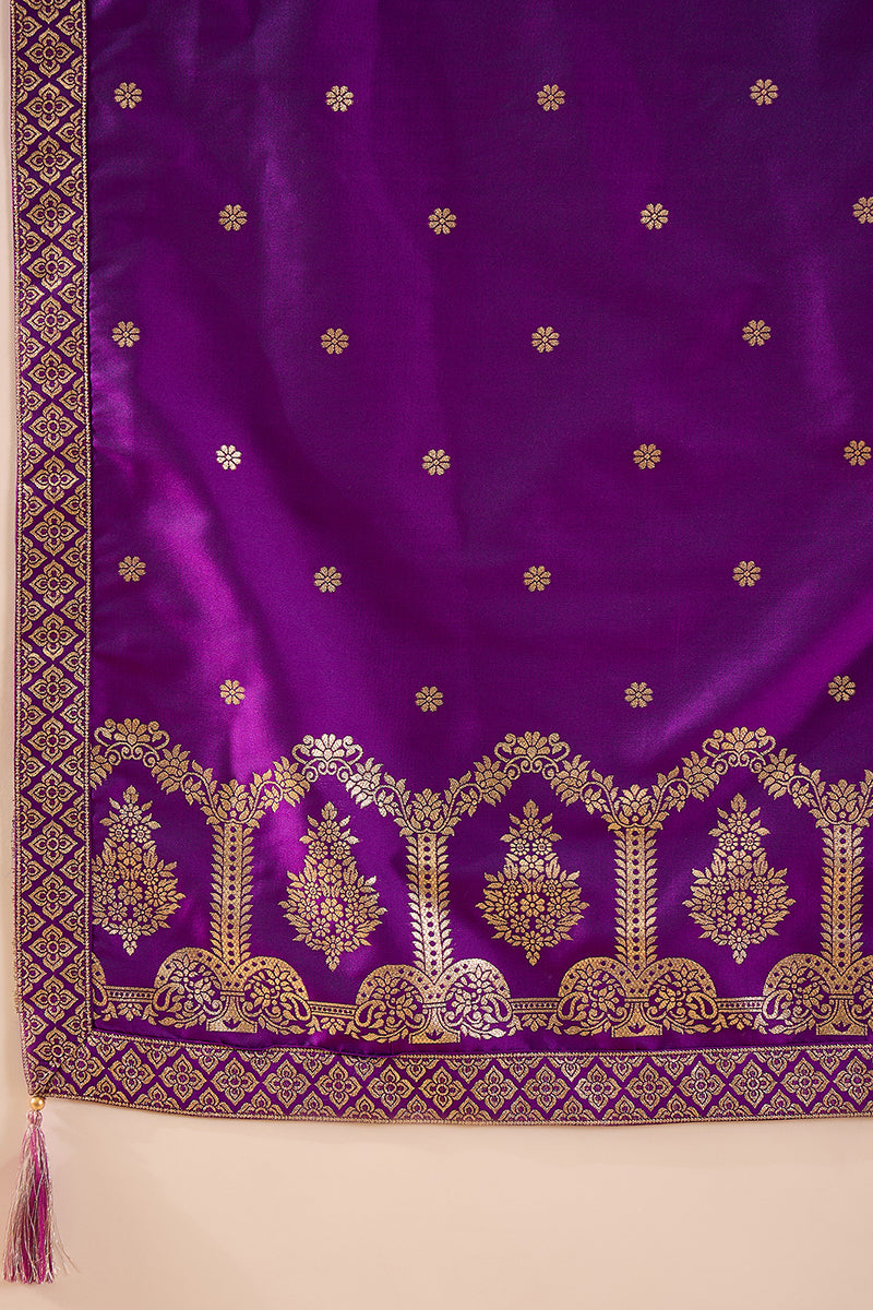 Purple Silk Blend Solid Woven Design Anarkali Kurta Churidar With Dupatta PKSKD3021