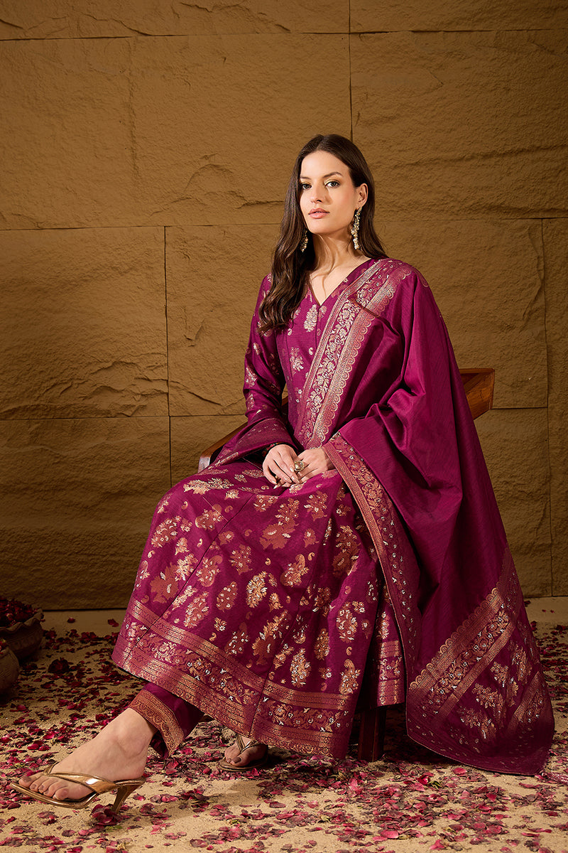 Ahika Womens Pink Chanderi Floral Self Design Gown & Trouser With Dupatta PKSKD3030