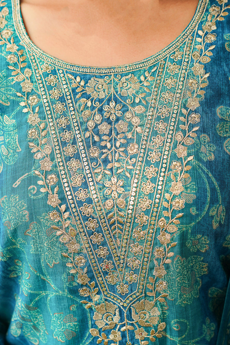 Blue Viscose Rayon Solid Embroidered Straight Kurta Trousers With Dupatta PKSKD3057
