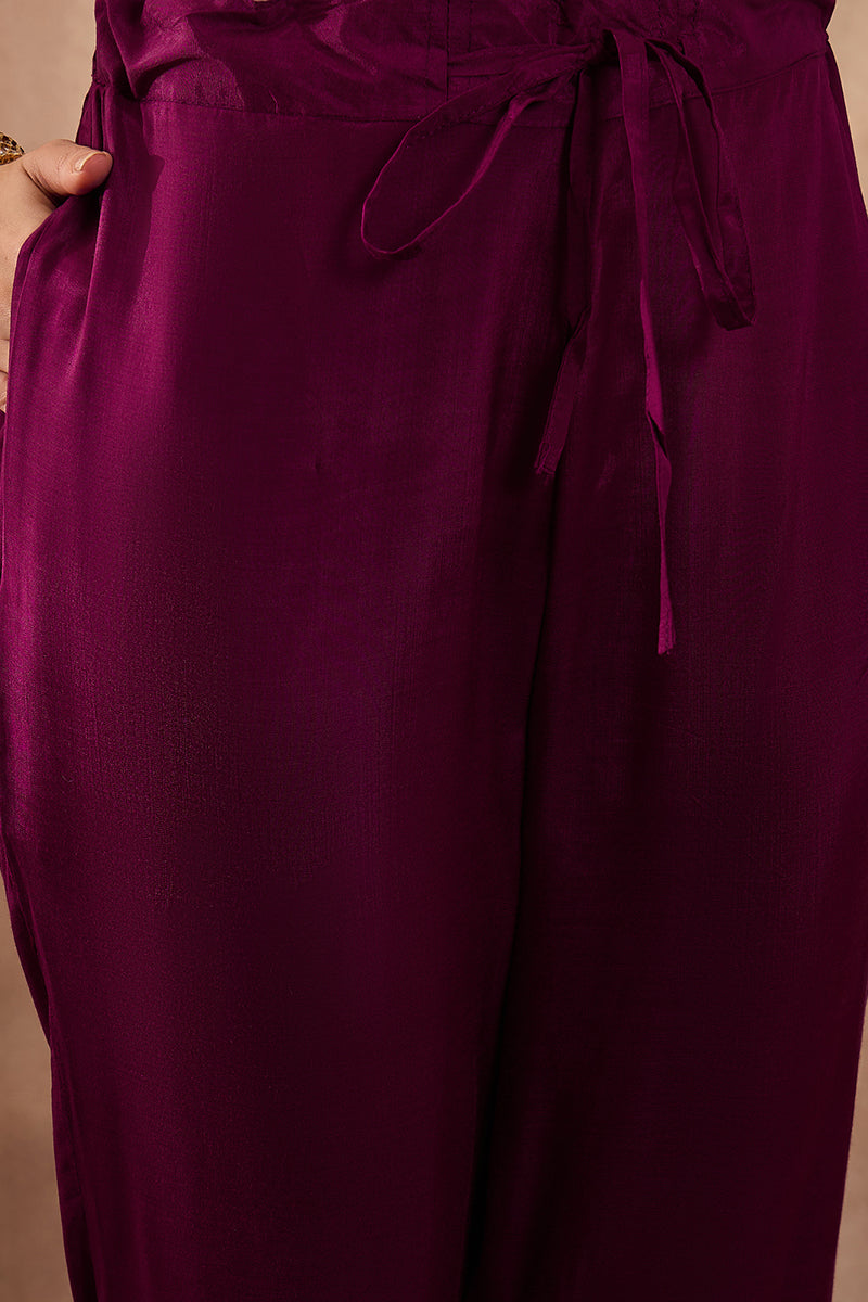 Purple Silk Blend Floral Embroidered Straight Kurta Trousers With Dupatta PKSKD3074