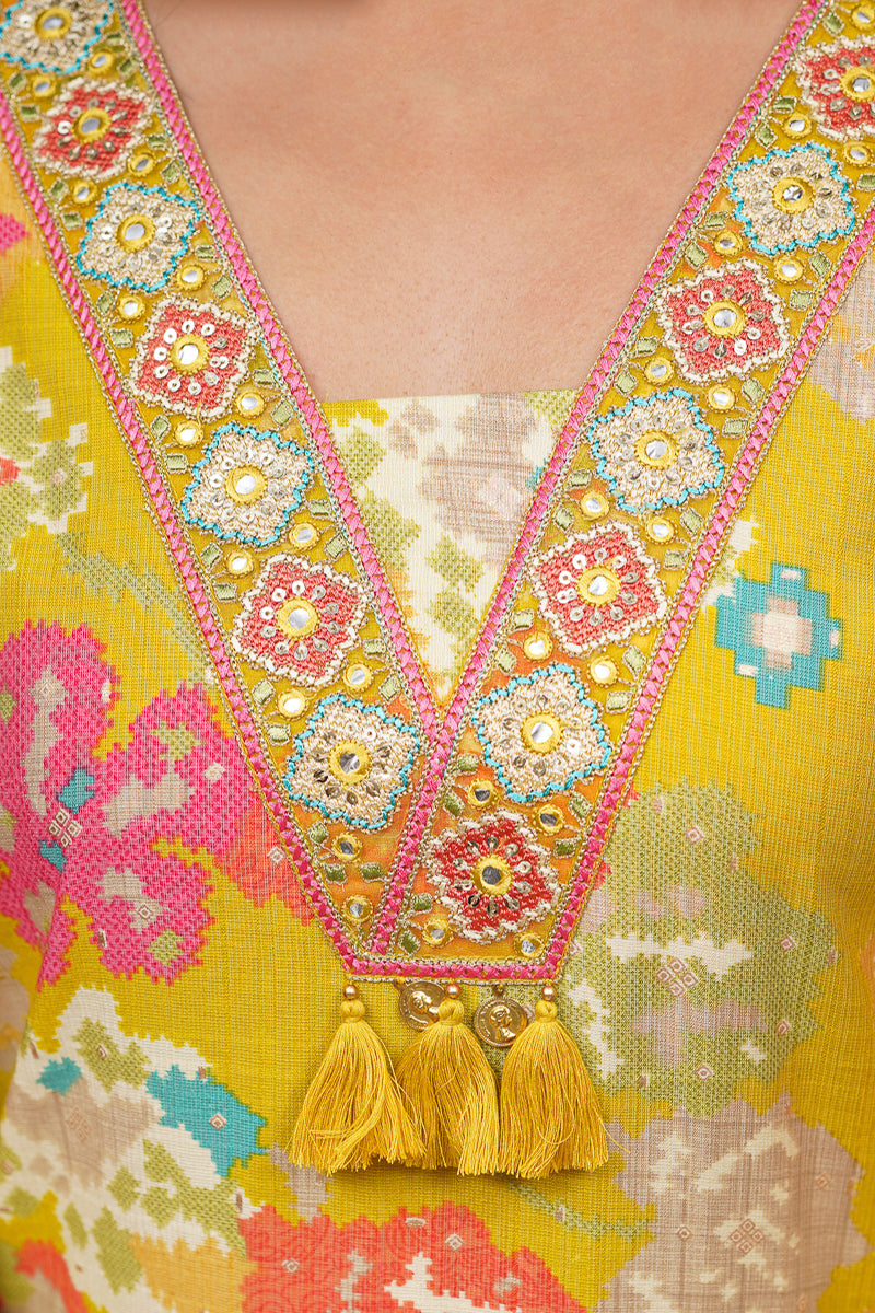 Yellow Viscose Rayon Geometric Embroidered Straight Kurta Trousers With Dupatta PKSKD3080