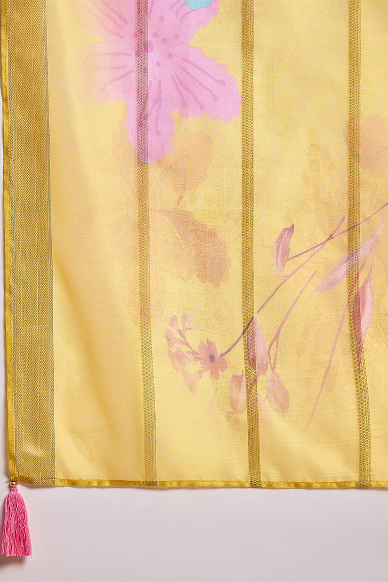 Yellow Silk Blend Solid Embroidered Straight Kurta Trouser With Dupatta PKSKD3102