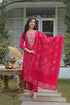 Red Silk Blend Bandhani Embroidered Straight Kurta Trousers With Dupatta PKSKD3105