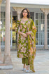 Green Viscose Floral Printed Straight Kurta Trousers With Dupatta PKSKD3140
