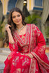 Pink Viscose Ikat Printed Straight Kurta Trousers With Dupatta PKSKD3148