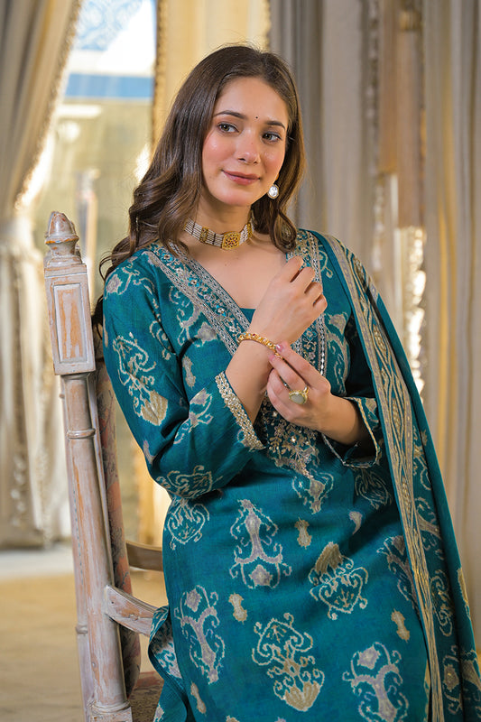 Blue Viscose Rayon Ikat Printed Straight Kurta Trousers With Dupatta PKSKD3150