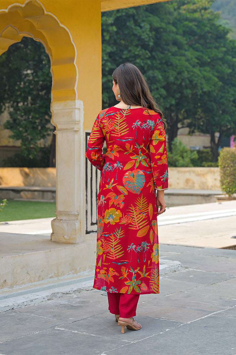 Pink Viscose Rayon Floral Printed Straight Kurta Trousers With Dupatta PKSKD3160