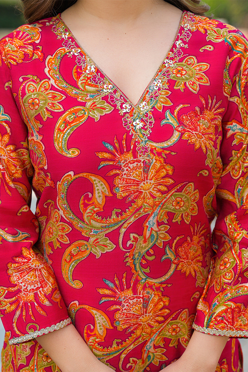 Pink Viscose Rayon Floral Printed Straight Kurta Trousers With Dupatta PKSKD3175