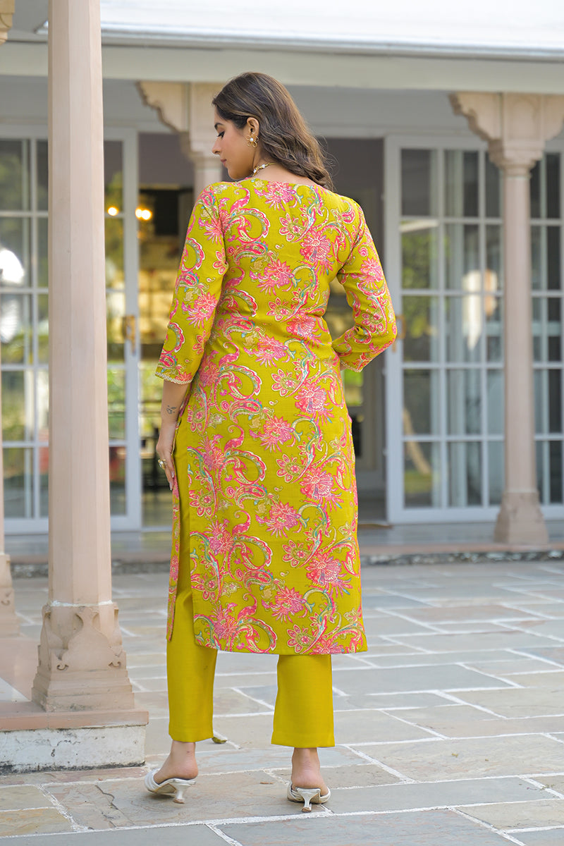 Yellow Viscose Rayon Embroidered Straight Kurta Trousers With Dupatta PKSKD3184