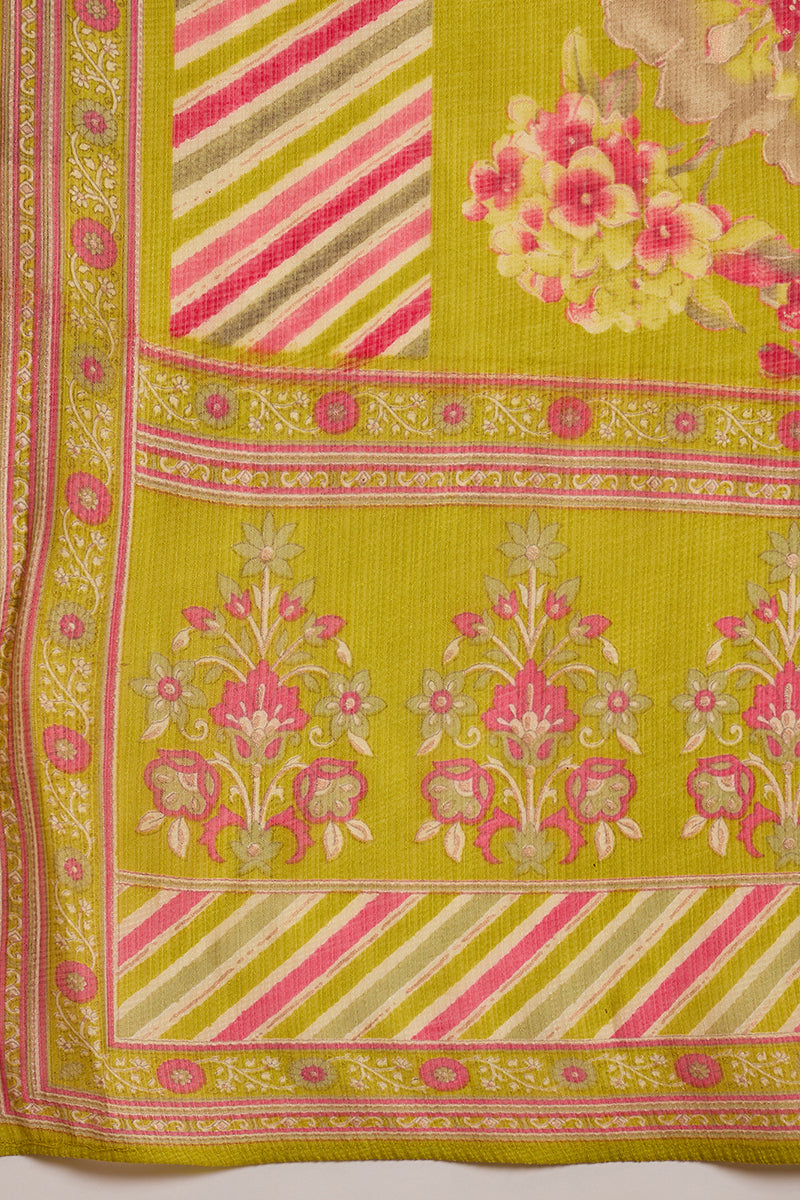 Yellow Polyester Floral Printed Straight Kurta Trousers With Dupatta PKSKD3204
