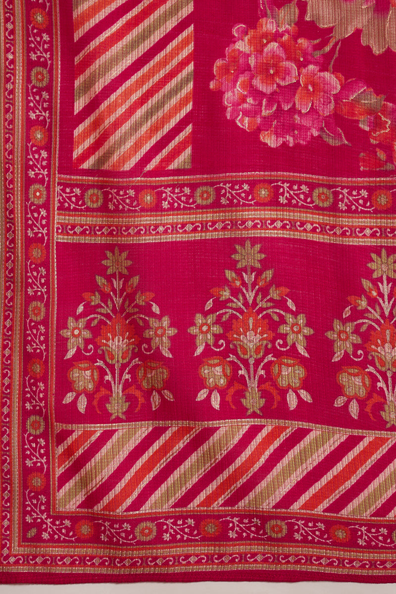 Pink Polyester Floral Printed Straight Kurta Trousers With Dupatta PKSKD3205