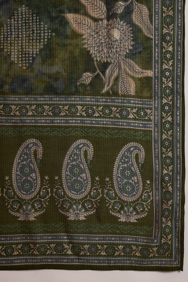 Green Polyester Floral Printed Straight Kurta Trousers With Dupatta PKSKD3206