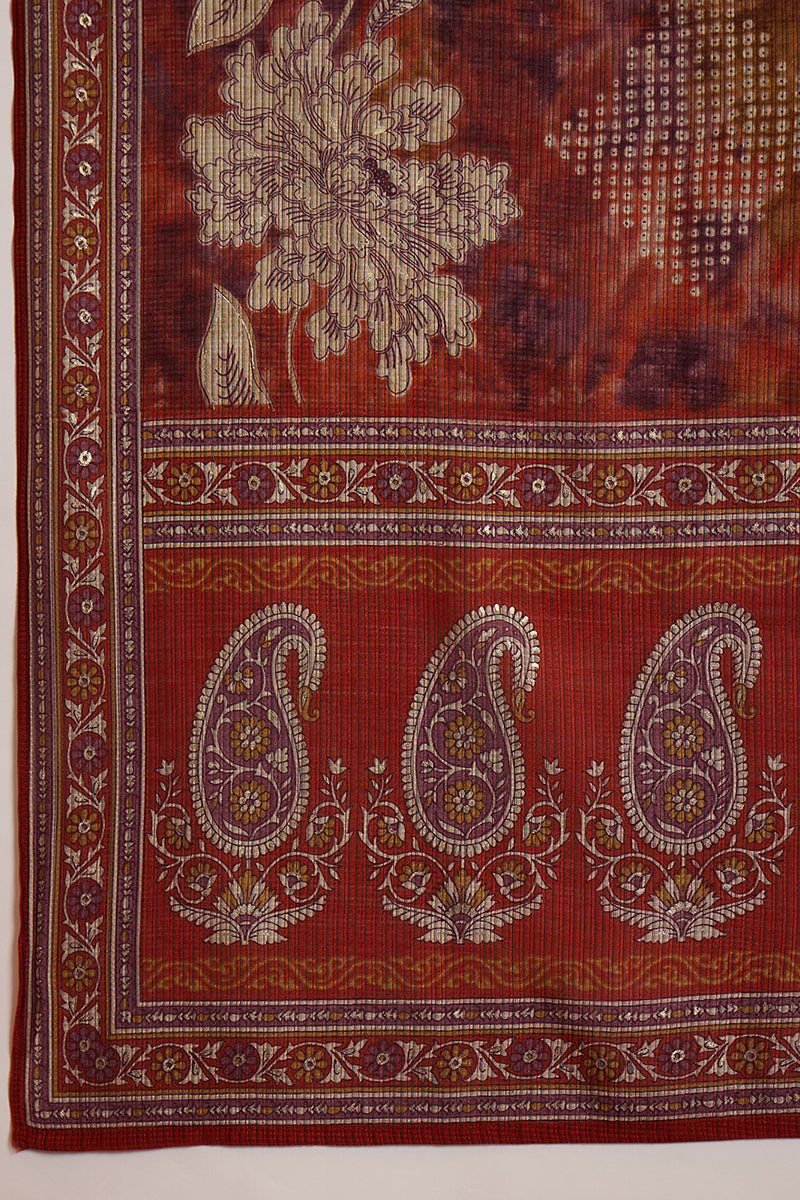Brown Polyester Floral Printed Straight Kurta Trousers With Dupatta PKSKD3207