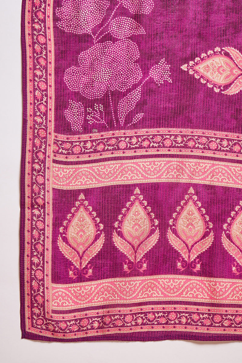 Purple Silk Blend Floral Printed Straight Kurta Trouser With Dupatta PKSKD3216