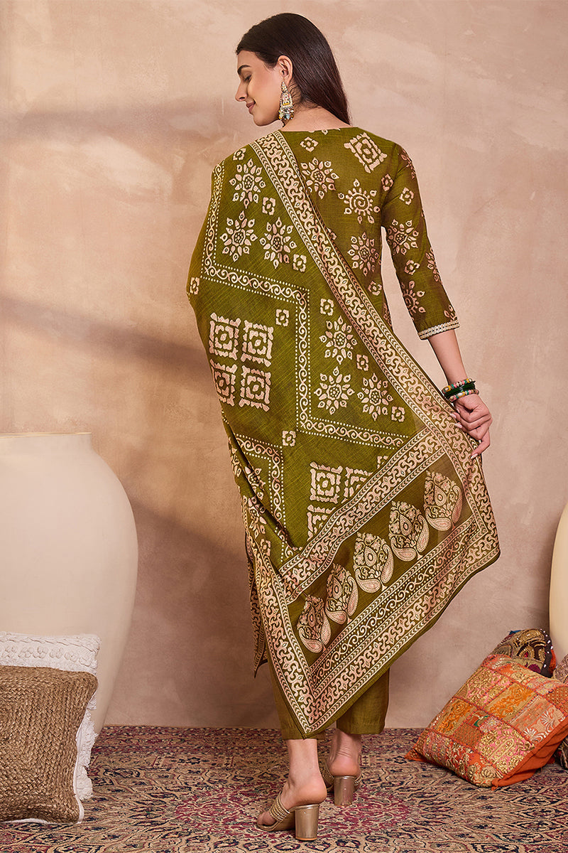 Green Floral Printed Kurta With Trousers And Dupatta PKSKD3227