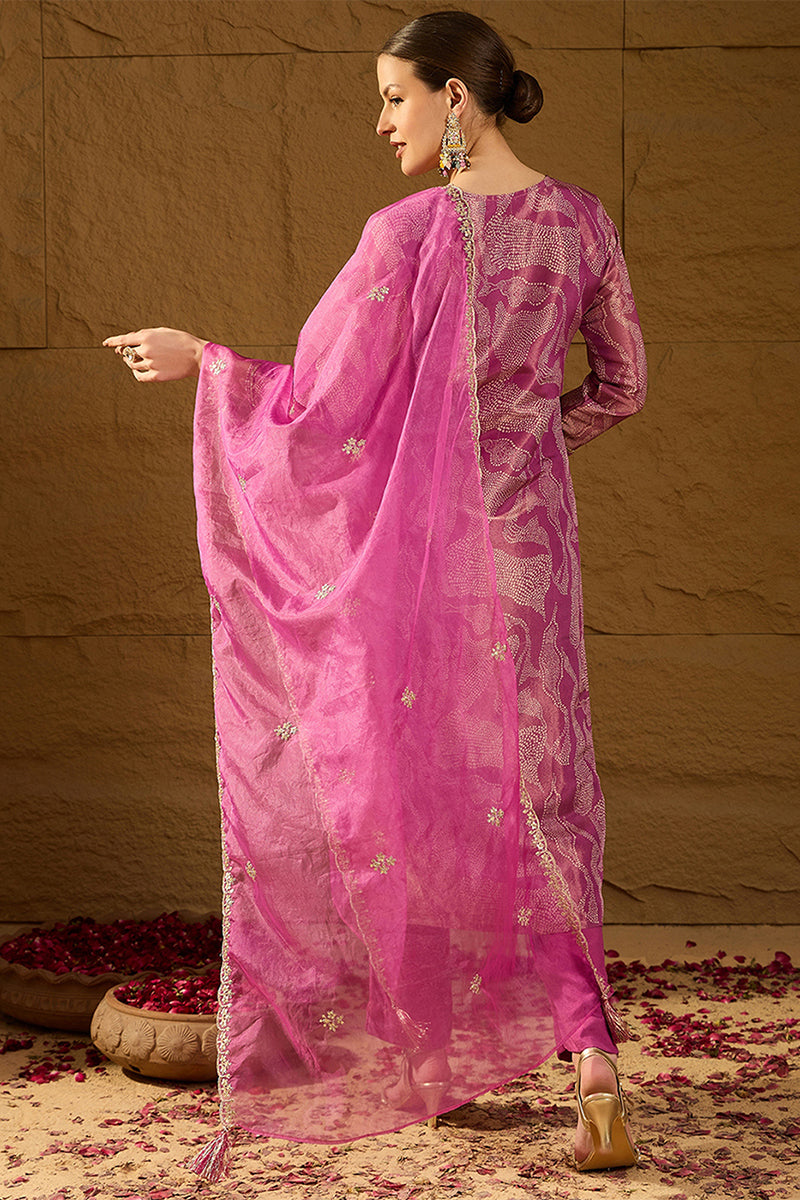 Purple Silk Blend Abstract Woven Design Straight Kurta Trousers With Dupatta SKSKD3003