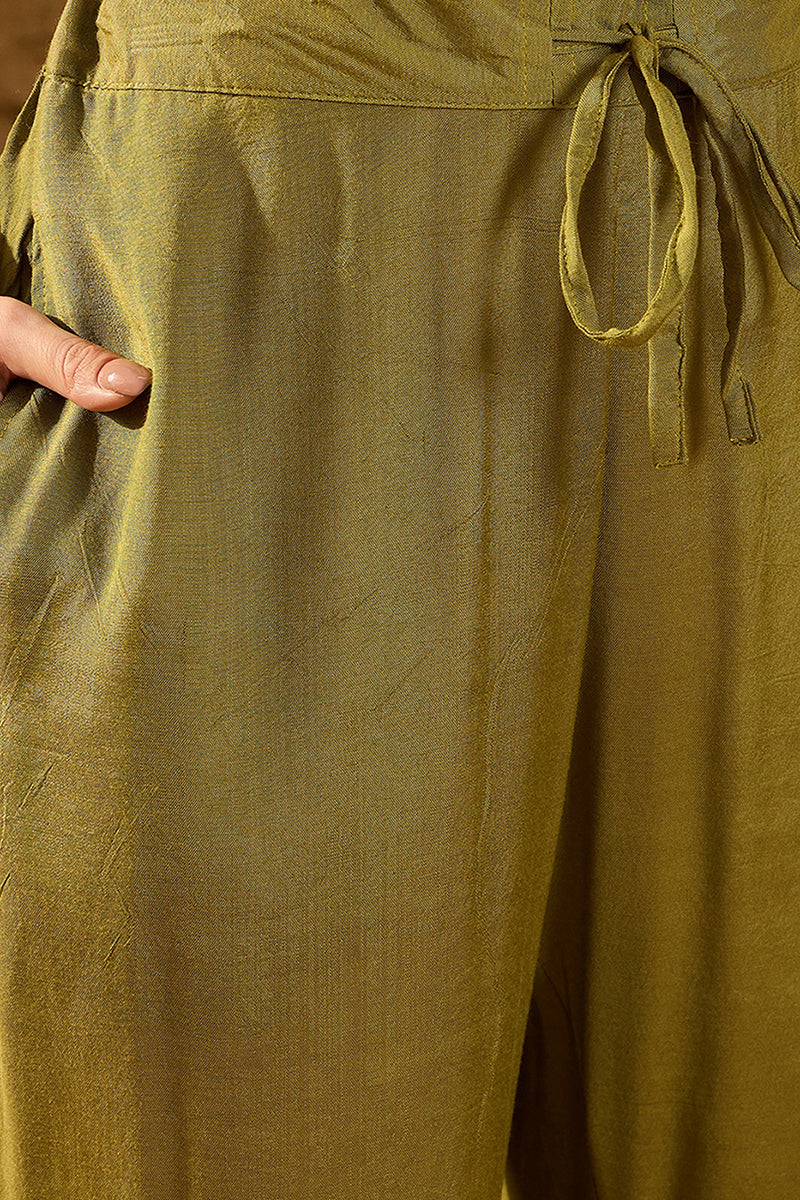 Green Silk Blend Floral Woven Design Straight Kurta Trousers With Dupatta SKSKD3004