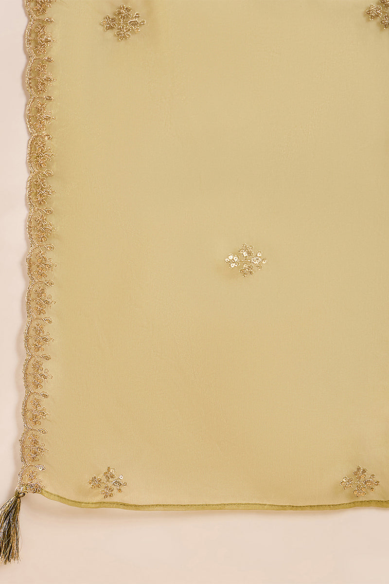 Green Silk Blend Floral Woven Design Straight Kurta Trousers With Dupatta SKSKD3004