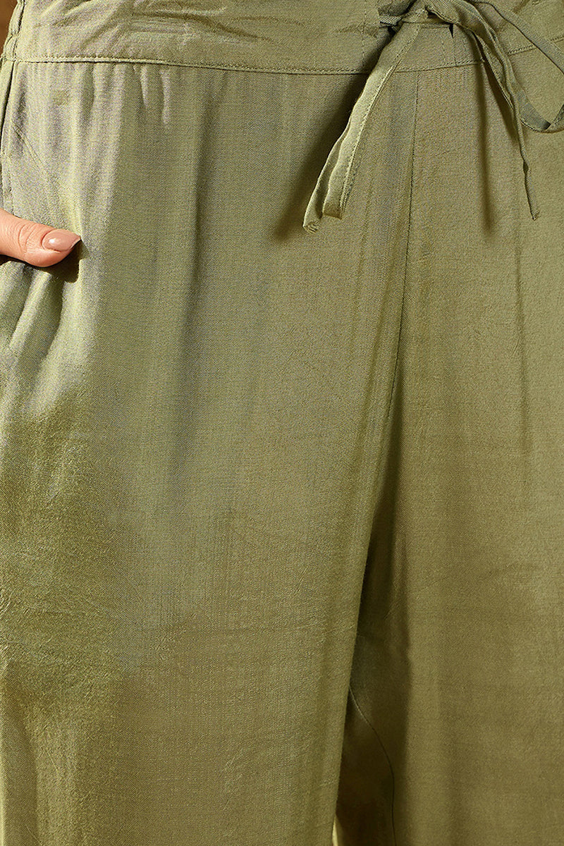 Green Silk Blend Floral Woven Design Straight Kurta Trousers With Dupatta SKSKD3005