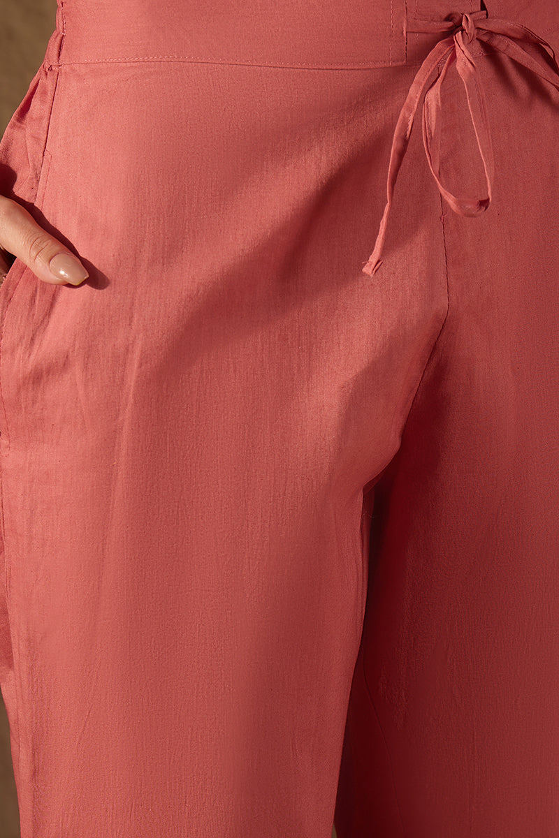 Pink Chanderi Solid Woven Design Straight Kurta Trousers With Dupatta SKSKD3029