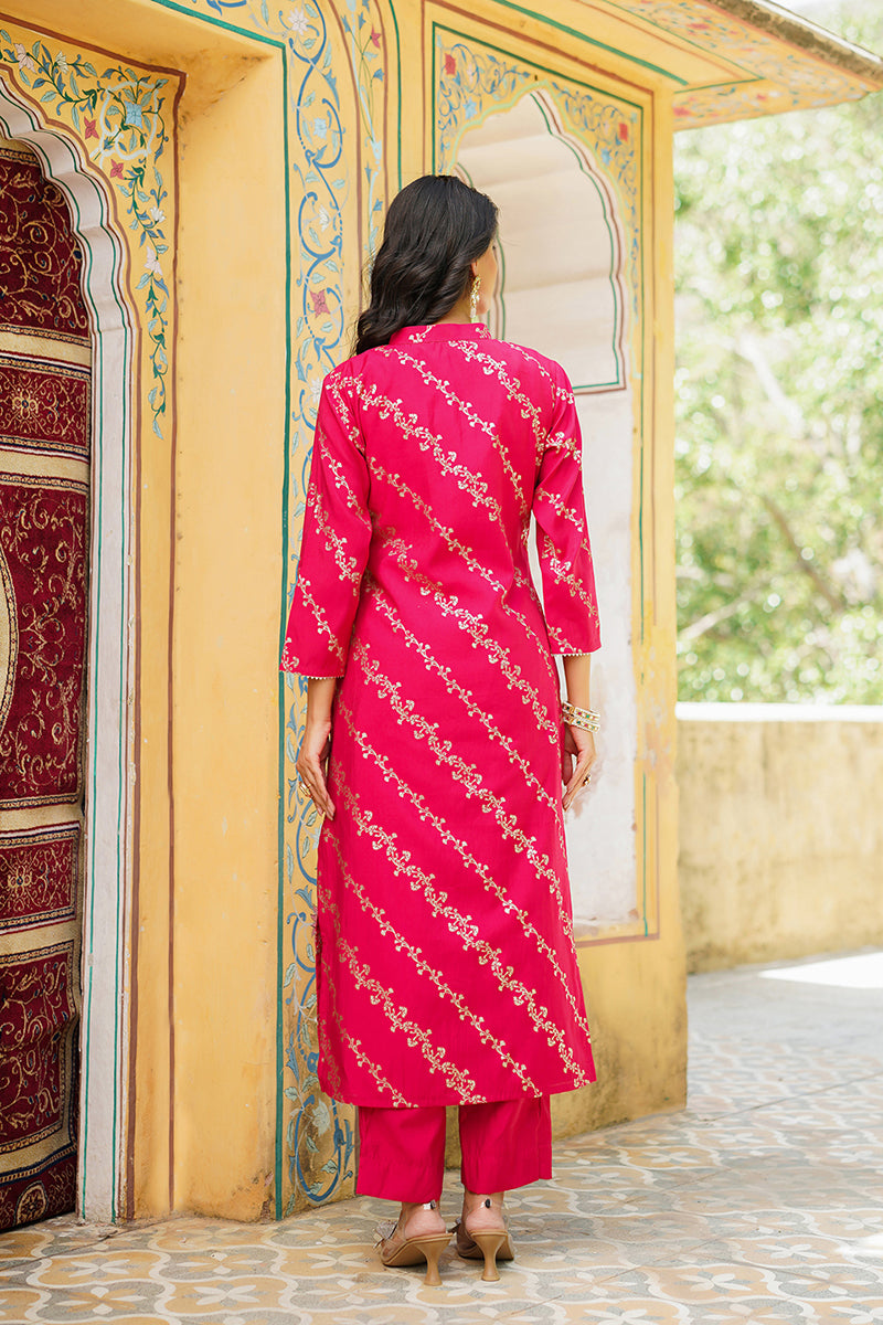 Pink Silk Blend Floral Printed Straight Kurta Trousers With Dupatta SKSKD3044