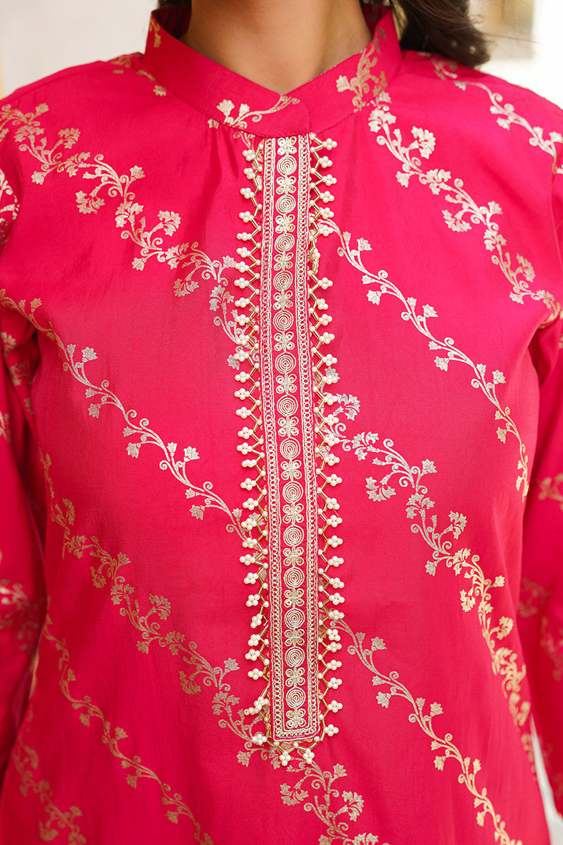 Pink Silk Blend Floral Printed Straight Kurta Trousers With Dupatta SKSKD3044