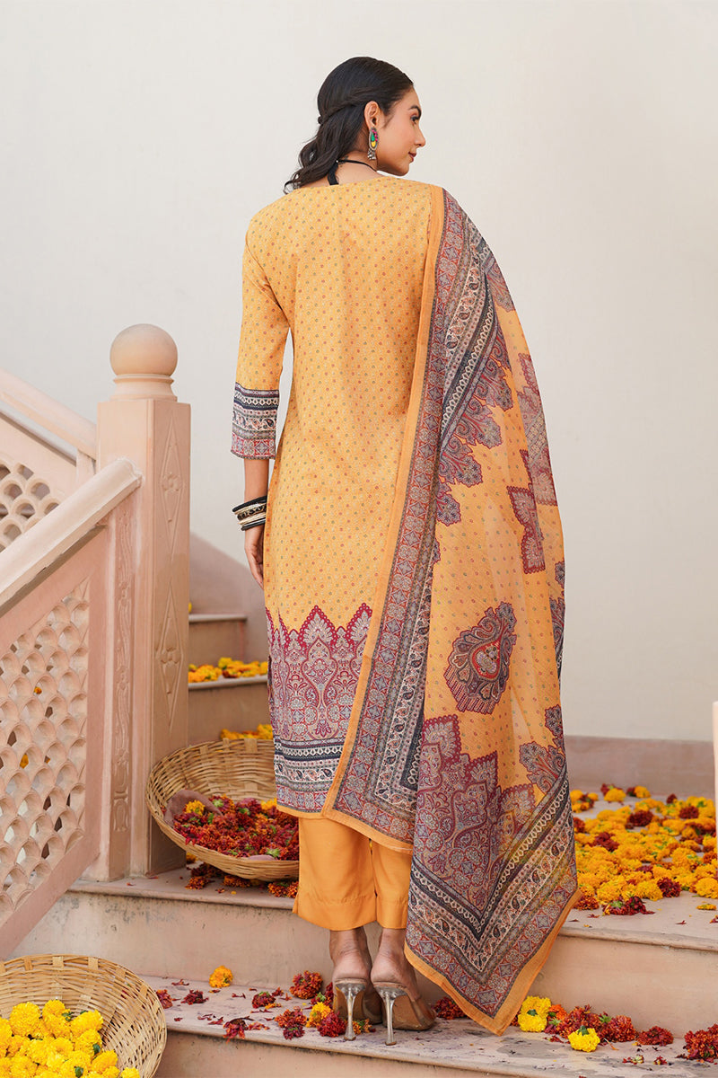 Yellow Rayon Blend Ethnic Motifs Printed Straight Kurta Trouser With Dupatta SKSKD3052