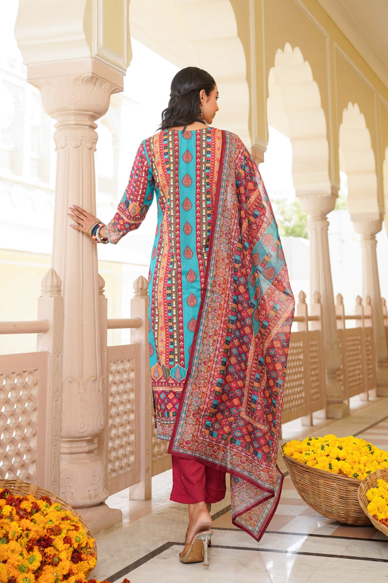 Maroon Rayon Blend Ethnic Motifs Printed Straight Kurta Trouser With Dupatta SKSKD3056