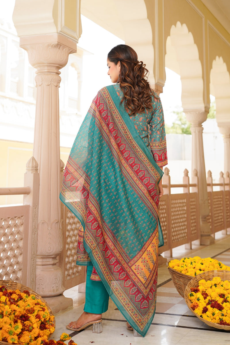 Blue Rayon Blend Ethnic Motifs Printed Straight Kurta Trouser With Dupatta SKSKD3062