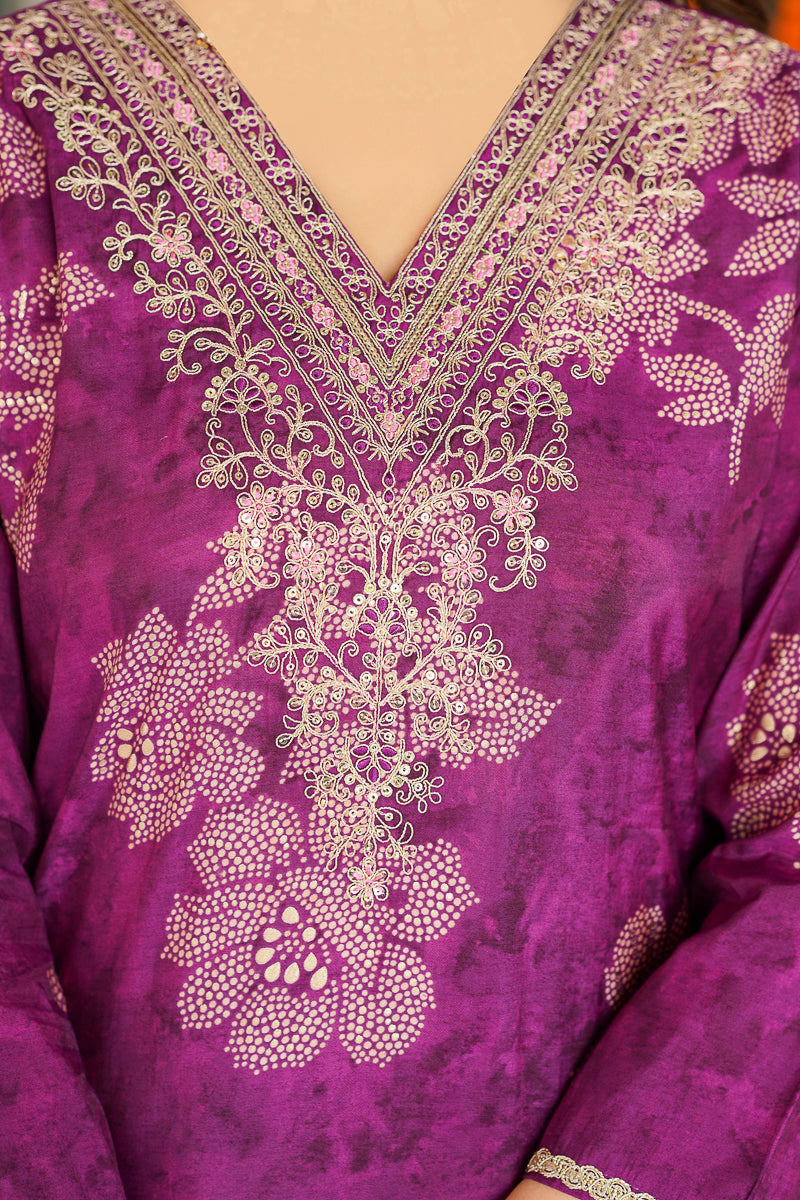 Purple Poly Chanderi Floral Embroidered Straight Kurta Trousers With Dupatta SKSKD3130