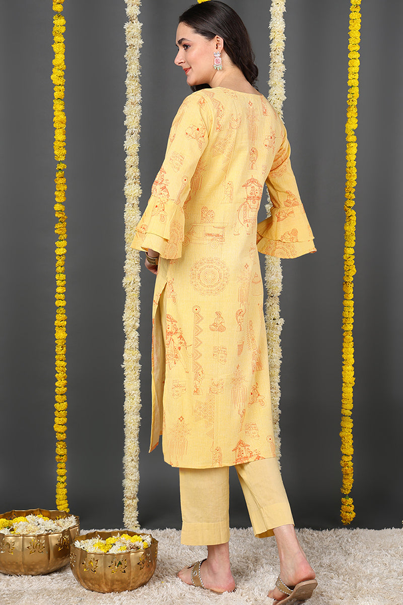 Women Cotton Fabric Yellow Color Printed Trendy Kurti VCK1122