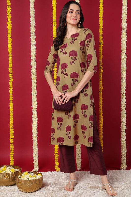 Cream Color Function Wear Cotton Fabric Printed Fancy Kurti VCK1190