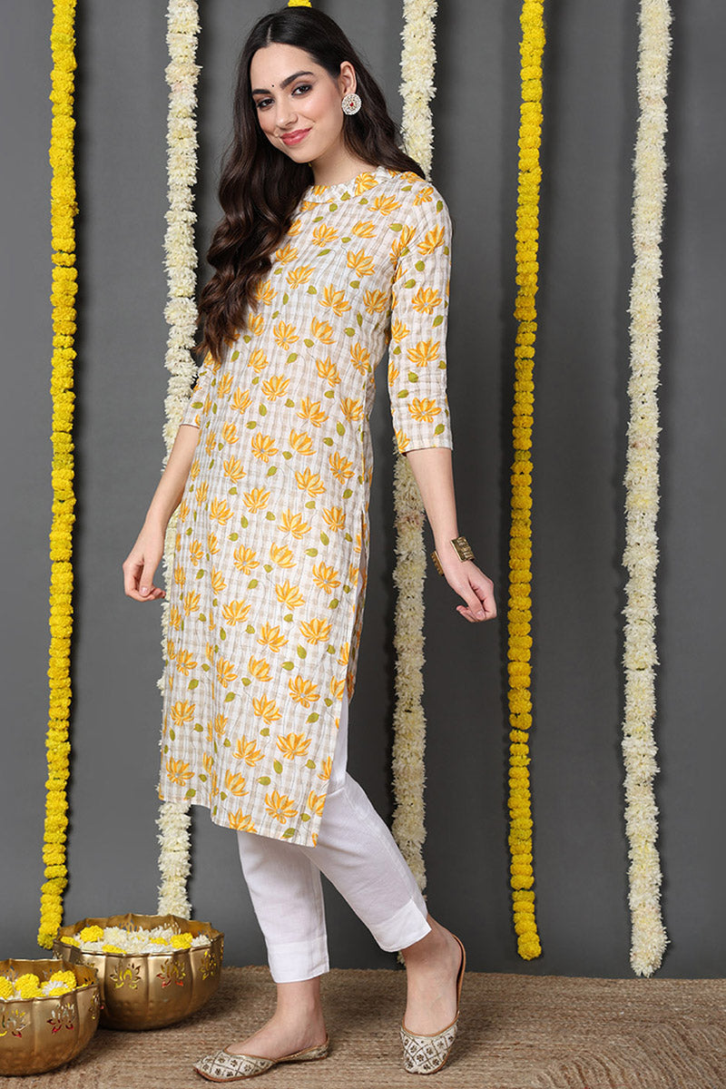 Women Daily Wear Yellow Color Cotton Fabric Printed Kurti VCK1271