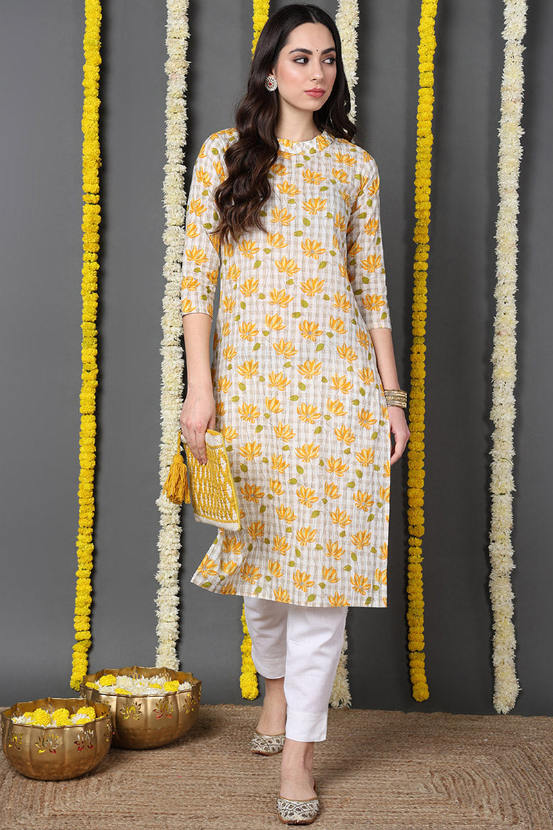 Women Daily Wear Yellow Color Cotton Fabric Printed Kurti VCK1271